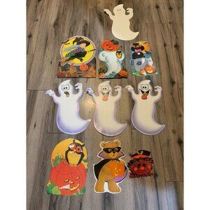 10 Vintage Cardboard Decorations Assorted Ghosts Pumpkins Witch Black Cats (1 is